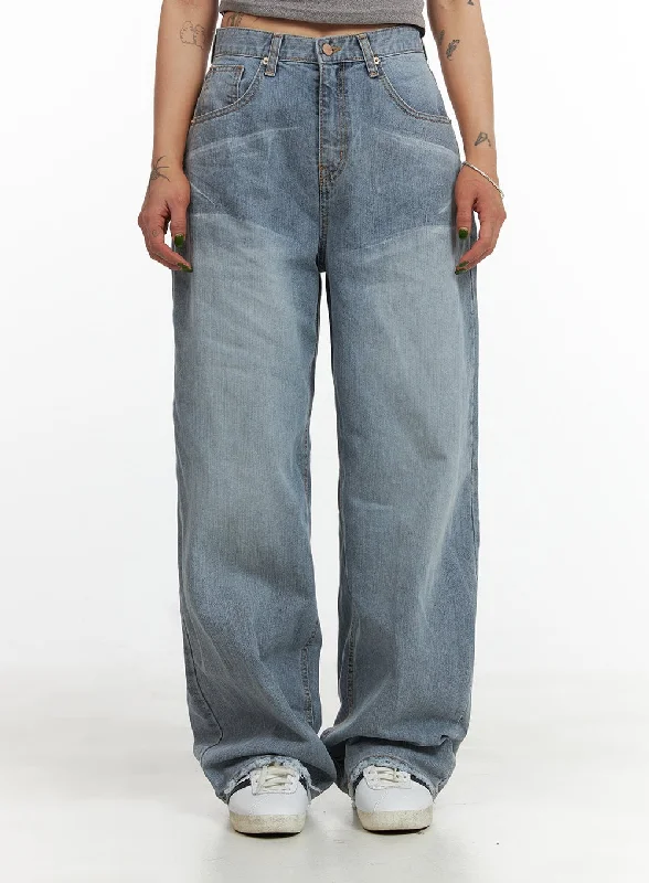 Low Waisted Jeans for Casual -Light Washed Denim Baggy Jeans CY429