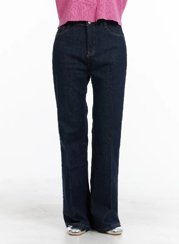 Fringed Jeans for Western -Solid Semi-Flared Jeans OM419