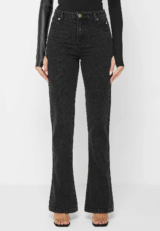 Embroidered Jeans for Detail -Mid Rise Flared Jeans - Black