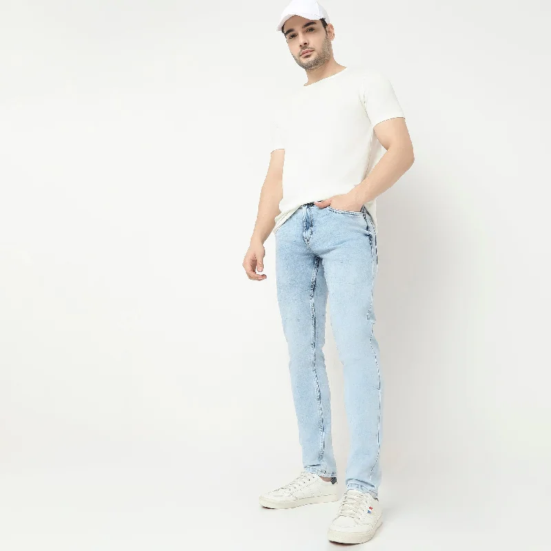 Yoga Jeans for Stretch -Skinny Fit Ice Washed Bleached Jeans