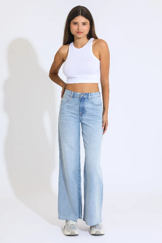 Black Jeans for Formal Look -Ashley Super High Rise A-line Baggy Jeans - Light Medium Blue