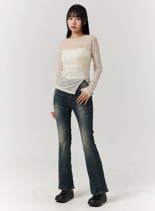 Party Jeans for Night Out -Denim Middle Waist Flared Jeans CJ405