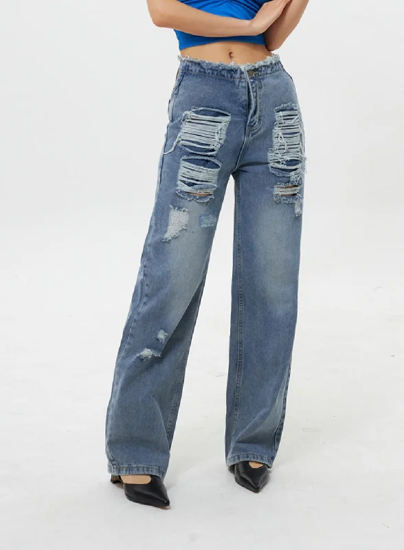 Shopping Jeans for Convenient -Wide Leg Ripped Jeans IY311