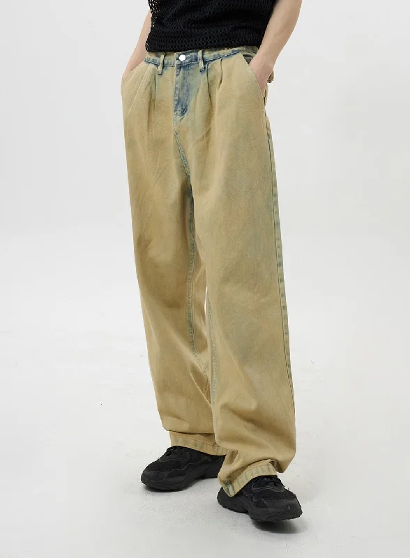 Outdoor Jeans for Adventures -Beige Baggy Jeans Unisex CY322