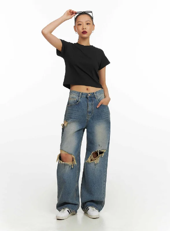 Boyfriend Jeans for Relaxed -Vintage Washed Distressed Baggy Jeans IY422