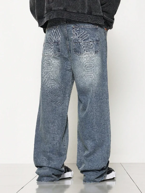 Birthday Jeans for Celebration -Loose Fit Baggy Jeans With Back Embroidery