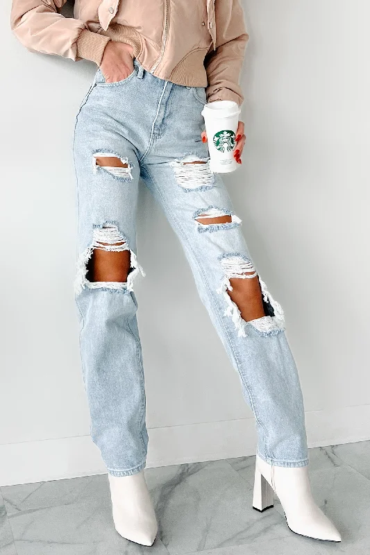 Branded Jeans for Quality -Tate Kancan High Rise Distressed 90s Baggy Jeans (Light)