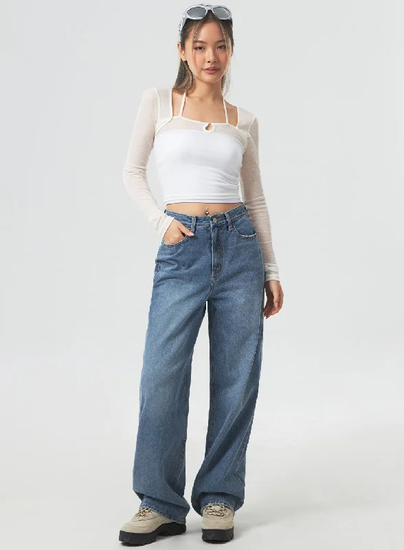 Mom Jeans for Vintage Appeal -Wide Leg Mid-Wash Jeans CM331