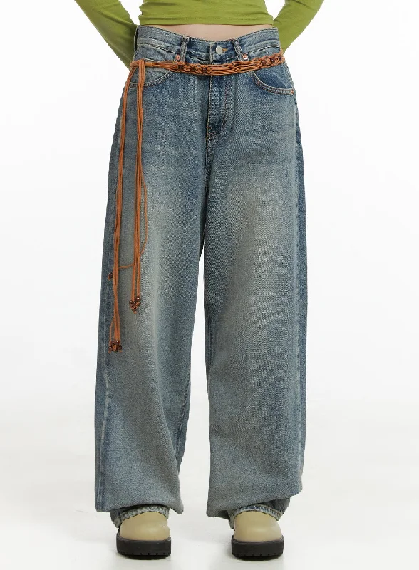 Faded Jeans for Laid-back -Millie Washed Baggy Jeans CG421