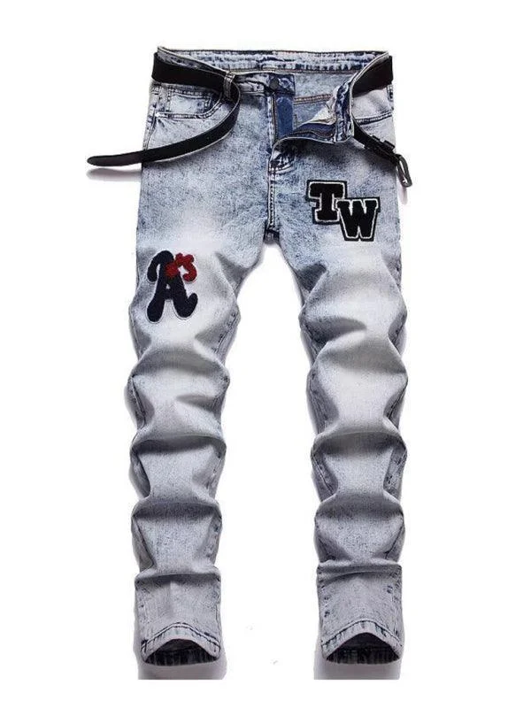 Cuffed Jeans for Stylish Touch -Patches Straight Leg Jeans