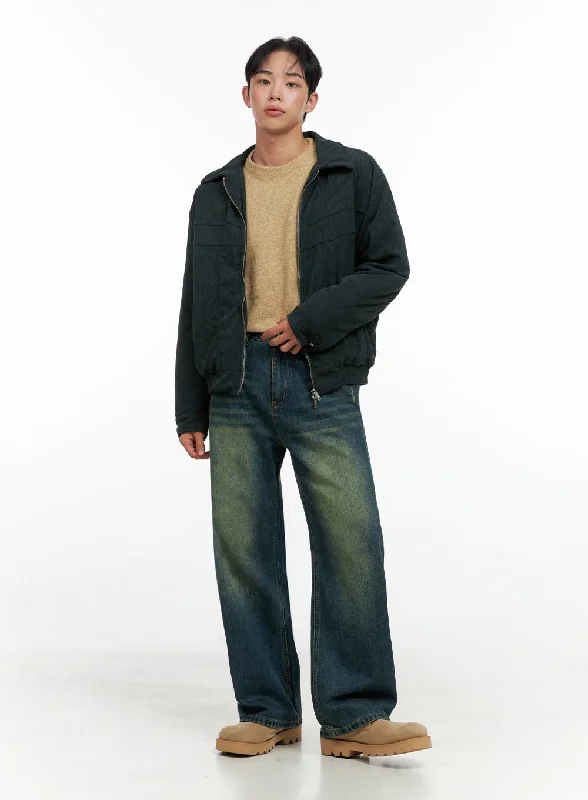 Light Wash Jeans for Casual -Men's Washed Vintage Wide-Leg Jeans IN426