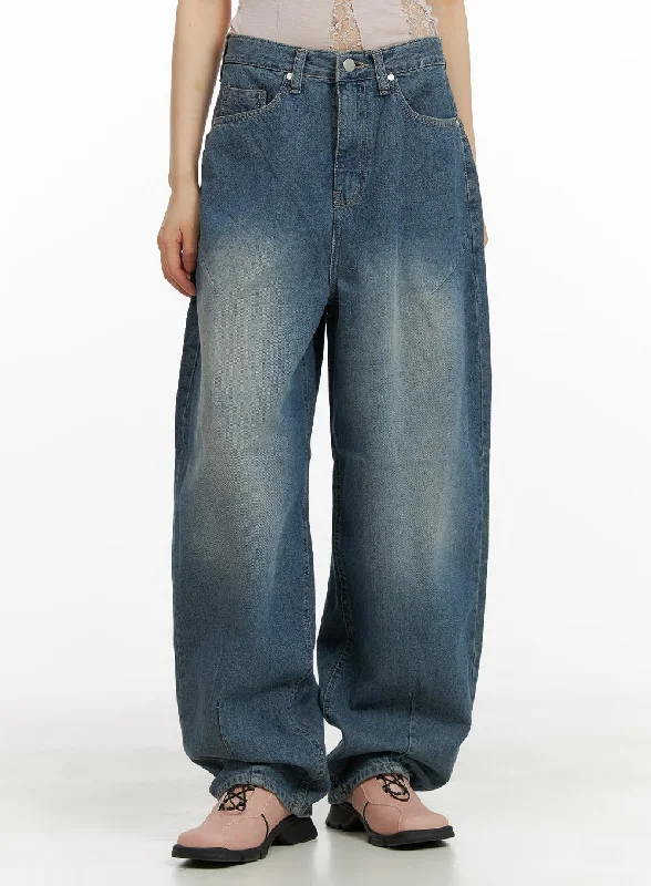 Cropped Jeans for Summer Look -Washed Denim Baggy Jeans CY428