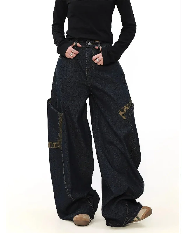 Graduation Jeans for Milestone -Multi-Pocket Leopard Print Baggy Jeans