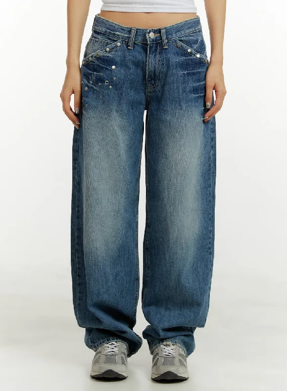 Stretch Jeans for Flexibility -Studded Low Rise Baggy Jeans CY409