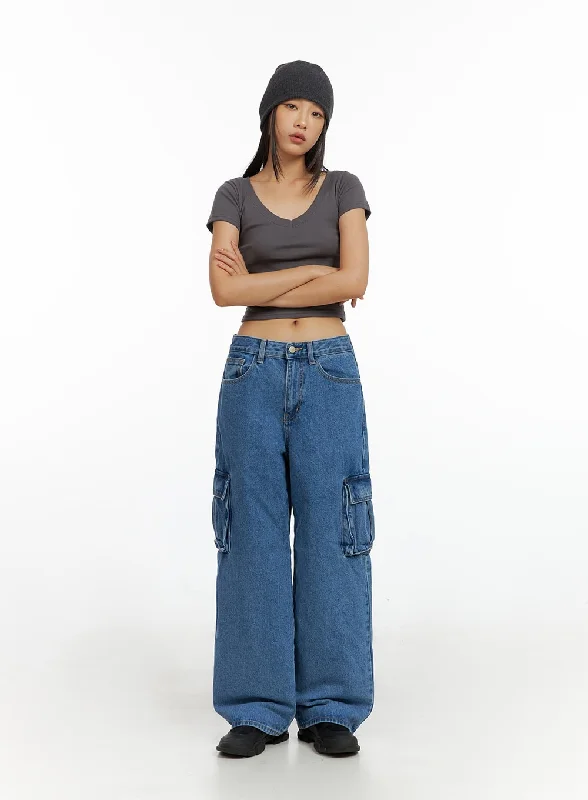 Christmas Jeans for Seasonal -Low Rise Cargo Baggy Jeans IL409