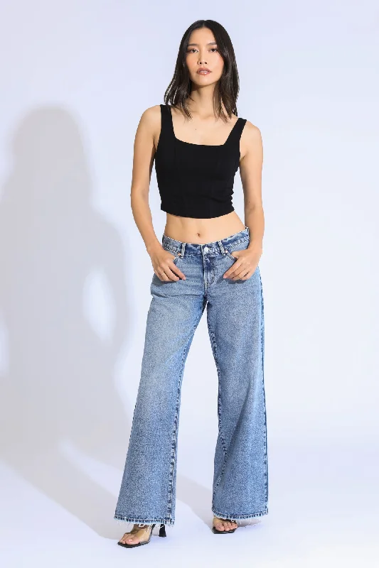 Organic Jeans for Natural -ASHLEY CLASSIC LOW RISE A-LINE BAGGY JEANS - BLUE/BLACK