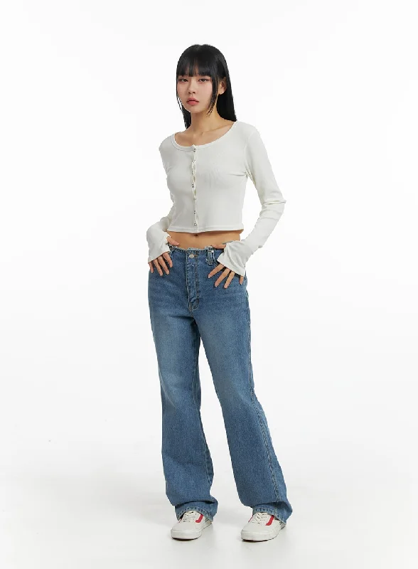 Five Pocket Jeans for Storage -Waist Distressed Flared Jeans IM414