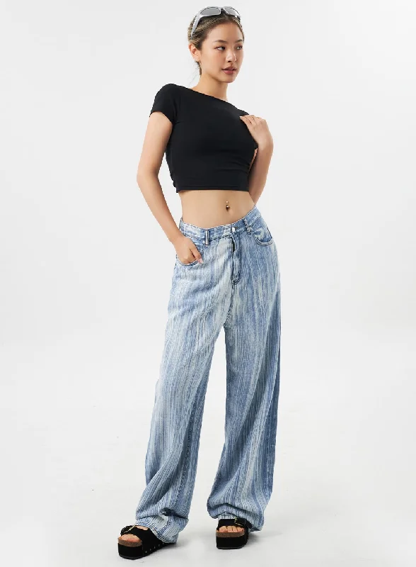 Cutoff Shorts Jeans for Fun -Stripe Baggy Jeans CU302