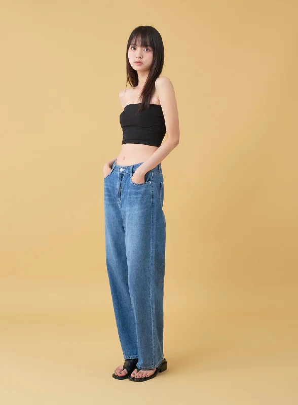 Button Fly Jeans for Traditional -Summer Wide Fit Jeans OU11