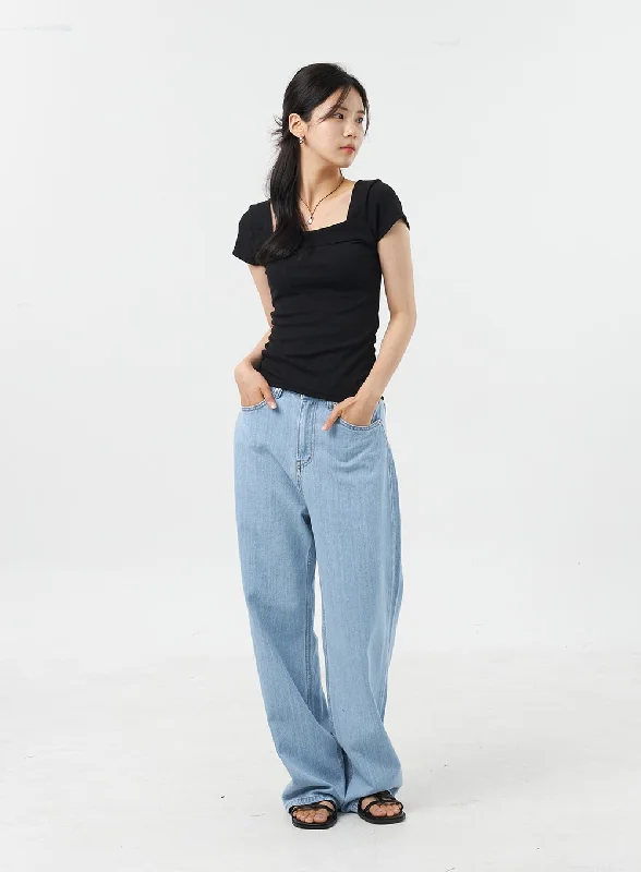 Bermuda Shorts Jeans for Modesty -Baggy Light Wash Jeans OU308