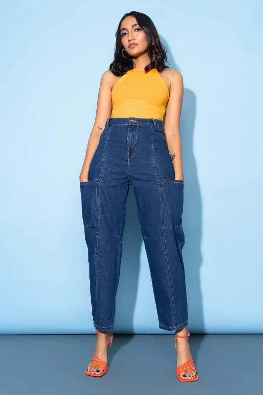 Weekend Jeans for Lazy -Dark Blue Baggy Jeans With Side Pockets