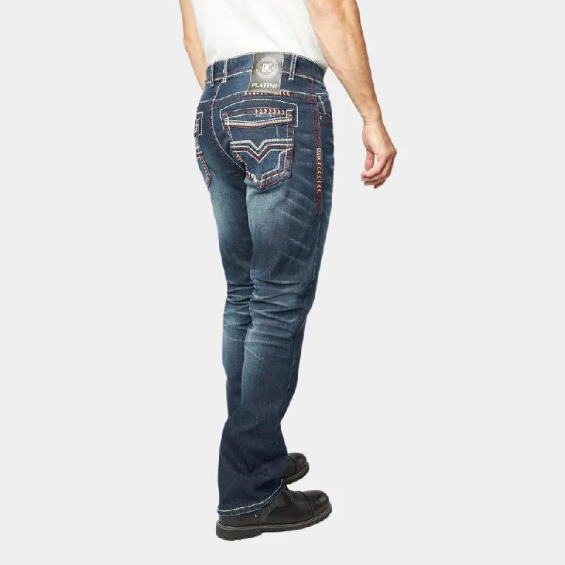 Four Pocket Jeans for Simplicity -Platini Men's Triple Stitching Holt Denim Boot Cut Jeans