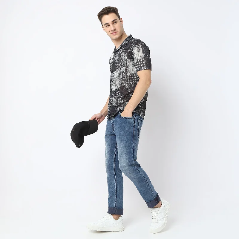 Button Fly Jeans for Traditional -Straight Fit Classic Knitted Full Length Jeans