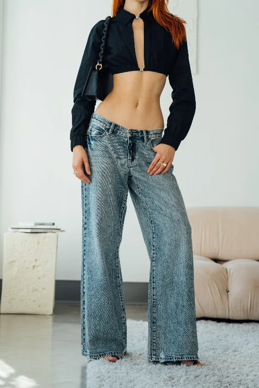 Cropped Jeans for Summer Look -Classic Rise A-line Baggy Jeans - Indigo