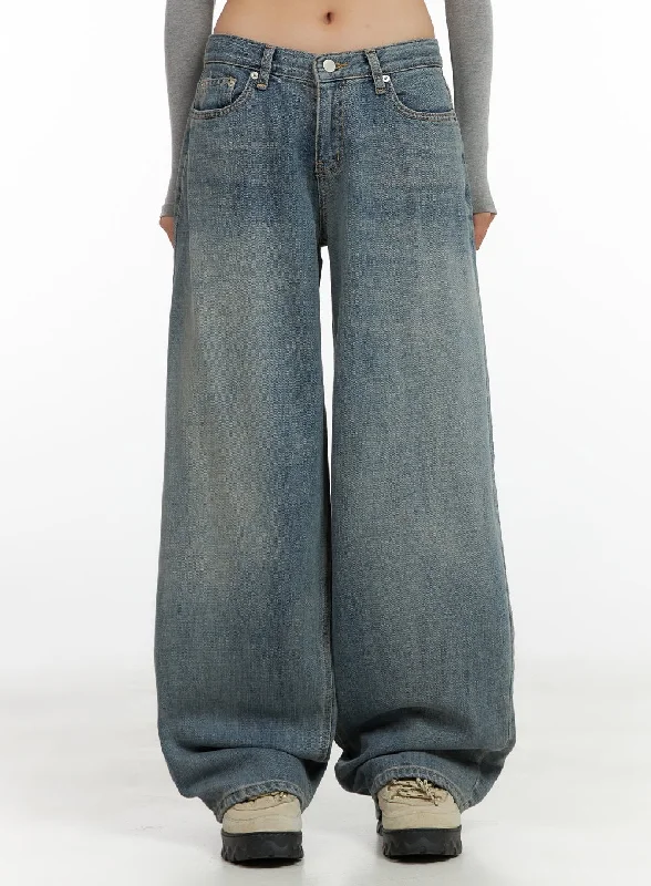 Mom Jeans for Vintage Appeal -Nadia Washed Low-Waist Baggy Jeans CO424