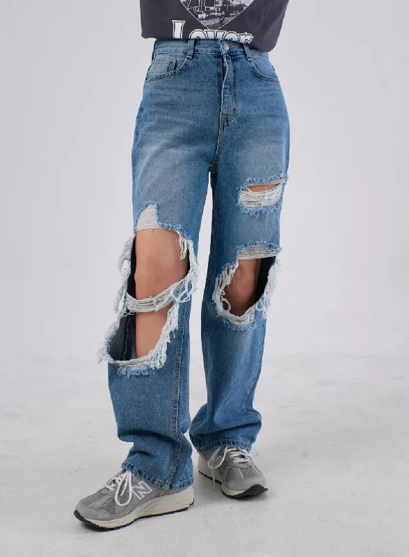 Cropped Jeans for Summer Look -Ripped Knee Jeans IA305