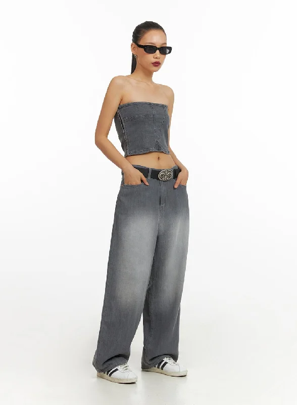 Mom Jeans for Vintage Appeal -Washed Baggy Jeans IY422