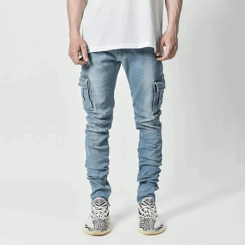 Distressed Jeans for Edgy Style -Men Cargo Skinny Jeans