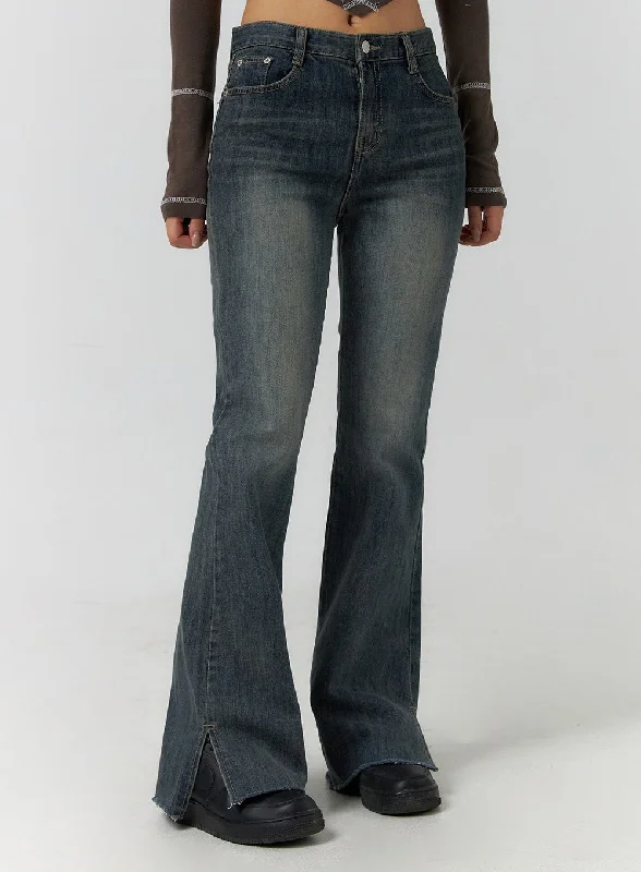 Hunting Jeans for Woods -Mid Waist Solid Flared Jeans CF401