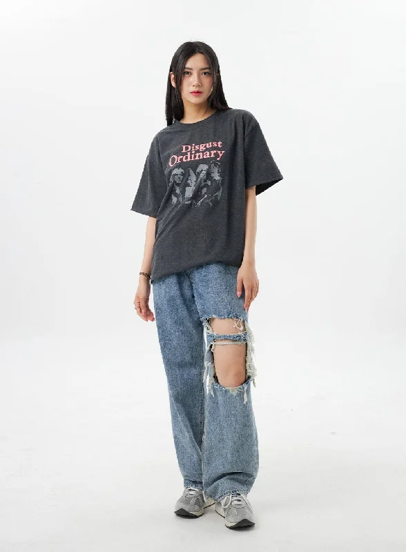 Patchwork Jeans for Bohemian -Wide Ripped Knee Jeans BY324