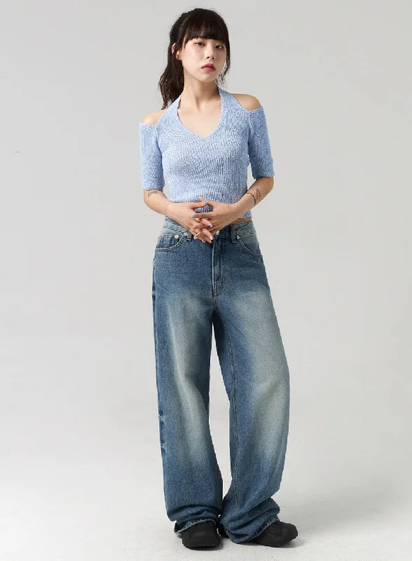 Stretch Jeans for Flexibility -Mid-Wash Baggy Jeans CL312