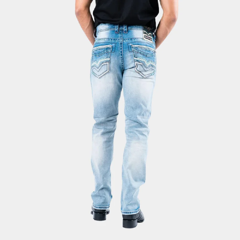 Work Jeans for Tough Jobs -Platini Fashion Men's Holt Blue Straight Leg Jeans