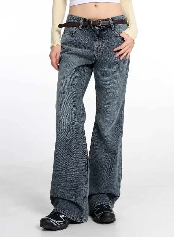 Button Fly Jeans for Traditional -Washed Wide Flared Jeans CM415