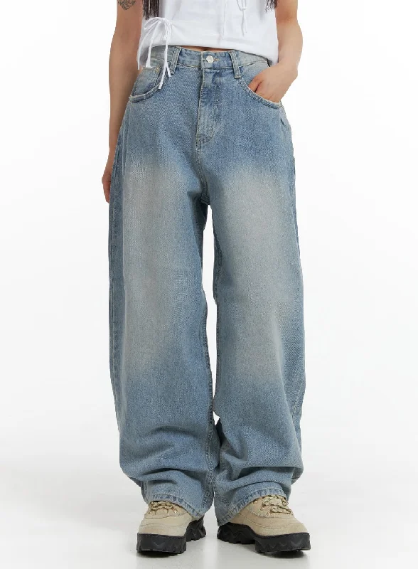 Frayed Hem Jeans for Edgy -Wide Leg Baggy Jeans CM405