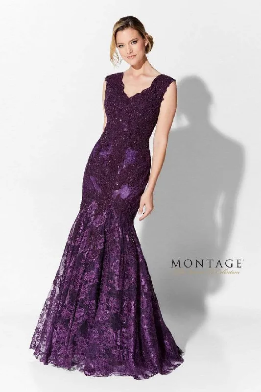 Plus size dresses with comfy fits ease days -Ivonne D by Mon Cheri - Scalloped Lace Mermaid Evening Gown 215D08 - 1 pc Eggplant in Size 4 Available