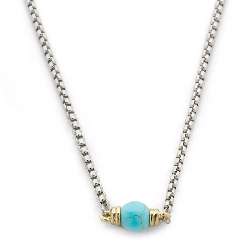 Best necklaces and pendants with opal gemstones for an iridescent glow-Two Tone Necklace Turquoise Ball Station