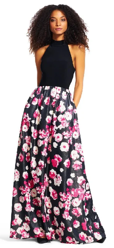 Plus size dresses featuring tiered skirts feel fun -Adrianna Papell - Halter Floral Print Long Dress AP1E200109