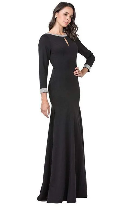 Plus size dresses for bold outfits match well -Aspeed Design - D374 Jewel-Trimmed Long Sleeve Dress