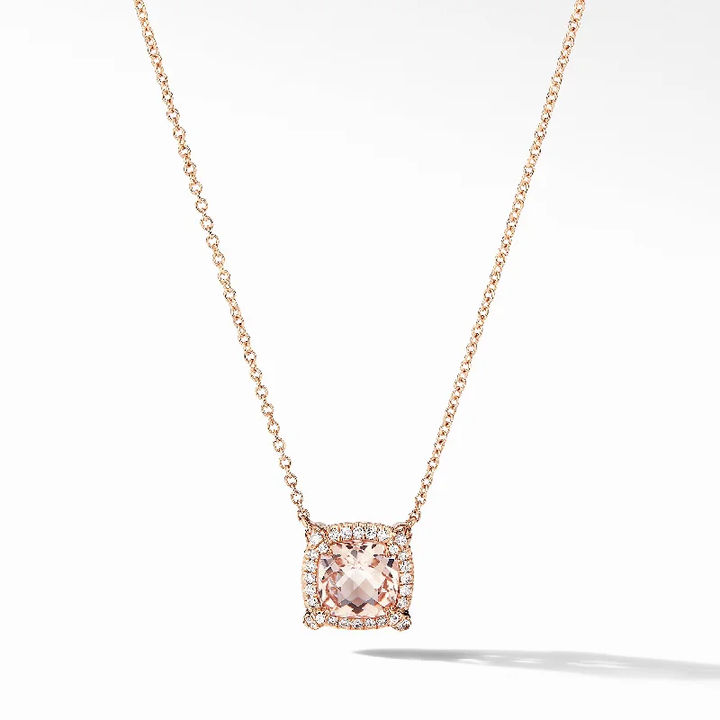 Necklaces and pendants with crescent moon designs for a celestial and mystical feel-Petite Châtelaine® Pavé Bezel Pendant Necklace in 18K Rose Gold with Morganite