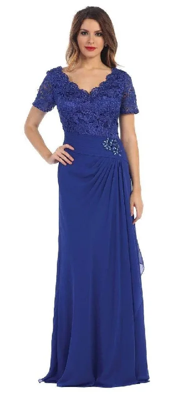 Plus size dresses for spring bloom with grace -May Queen Lace V-Neck Short Sleeves Evening Dress MQ1229