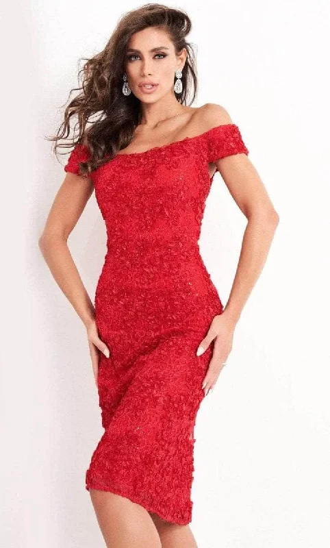 Plus size dresses with scoop necklines feel classic -Jovani - Straight Across Lace Cocktail Dress 04763SC