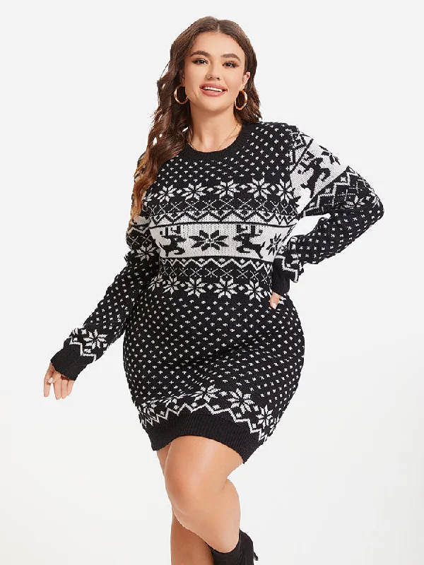 Plus size dresses for autumn days feel cozy -Christmas Pattern Sweater Dress