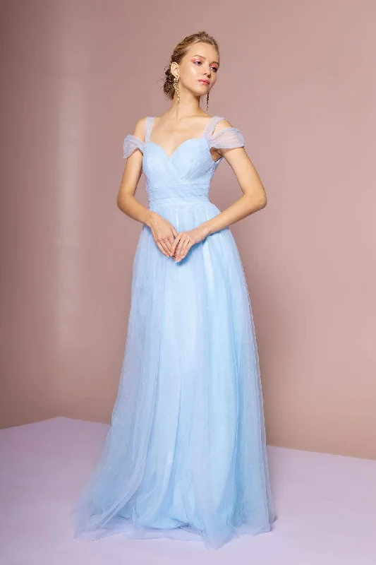 Plus size dresses with sleek silhouettes look sharp -Elizabeth K - Gossamer Tulle Cold Shoulder A-Line Gown GL2610 - 1 pc Baby Blue In Size 2XL Available