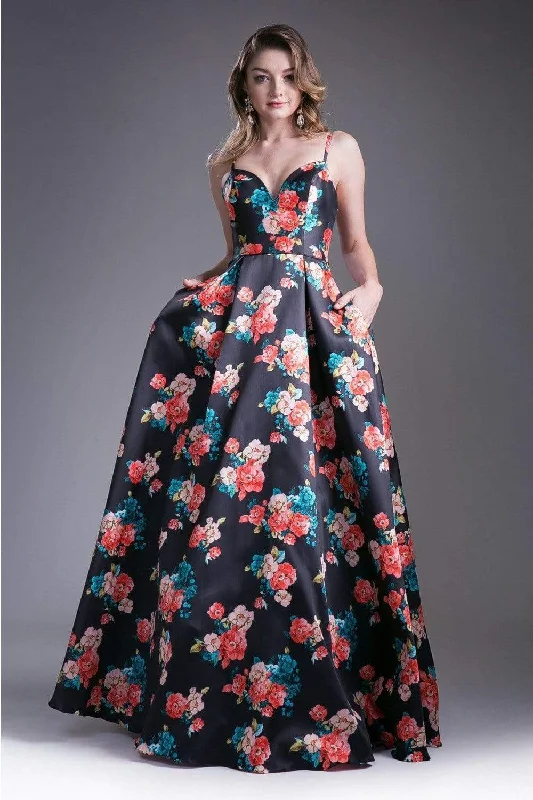 Comfortable plus size dresses for daily wear feel great -Cinderella Divine - Floral Sweetheart Pleated Evening Gown