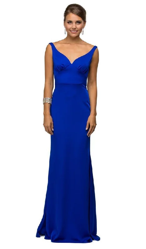 Classic plus size dresses in black suit everything -Dancing Queen - V-Neck Wide Waistband Evening Dress 9609 - 1 pc Royal Blue In Size XL Available