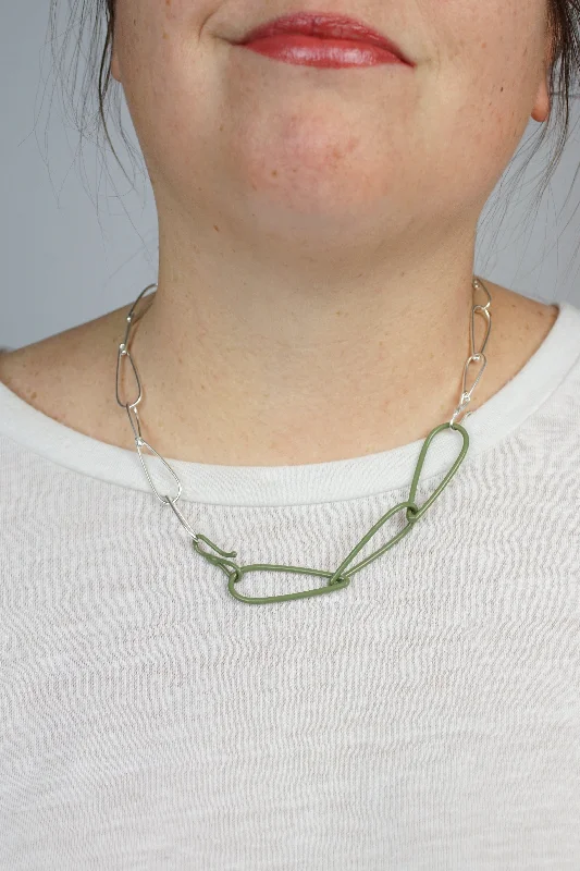 Beautiful necklaces and pendants with natural stones for an earthy, organic vibe-Modular Necklace in Silver and Olive Green